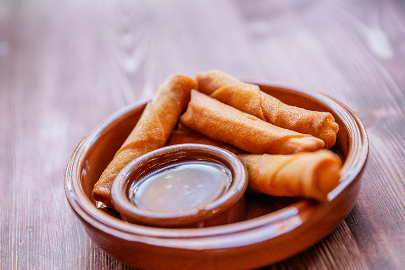 Cheese spring rolls in a bowl